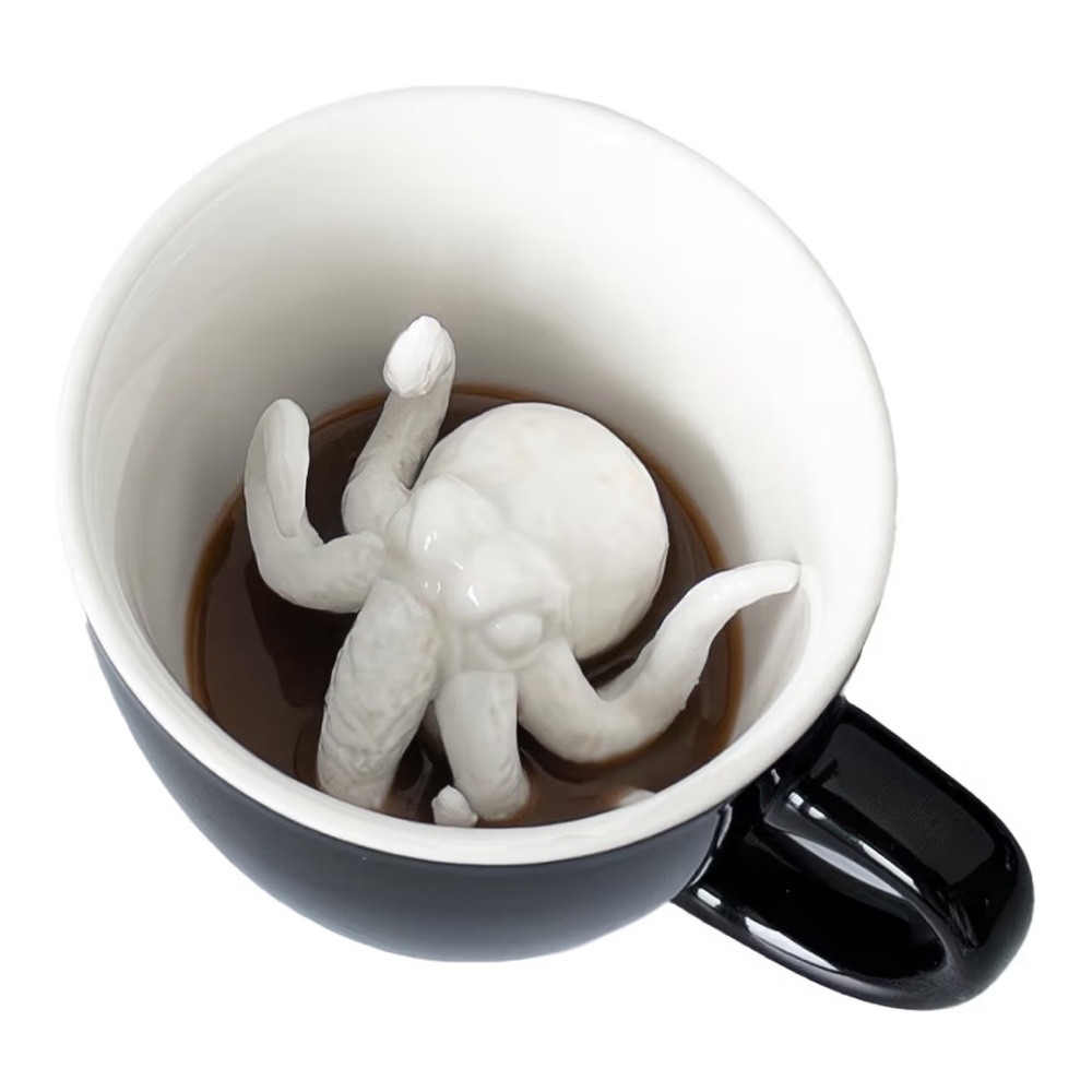 Black Ceramic Mug with White Octopus